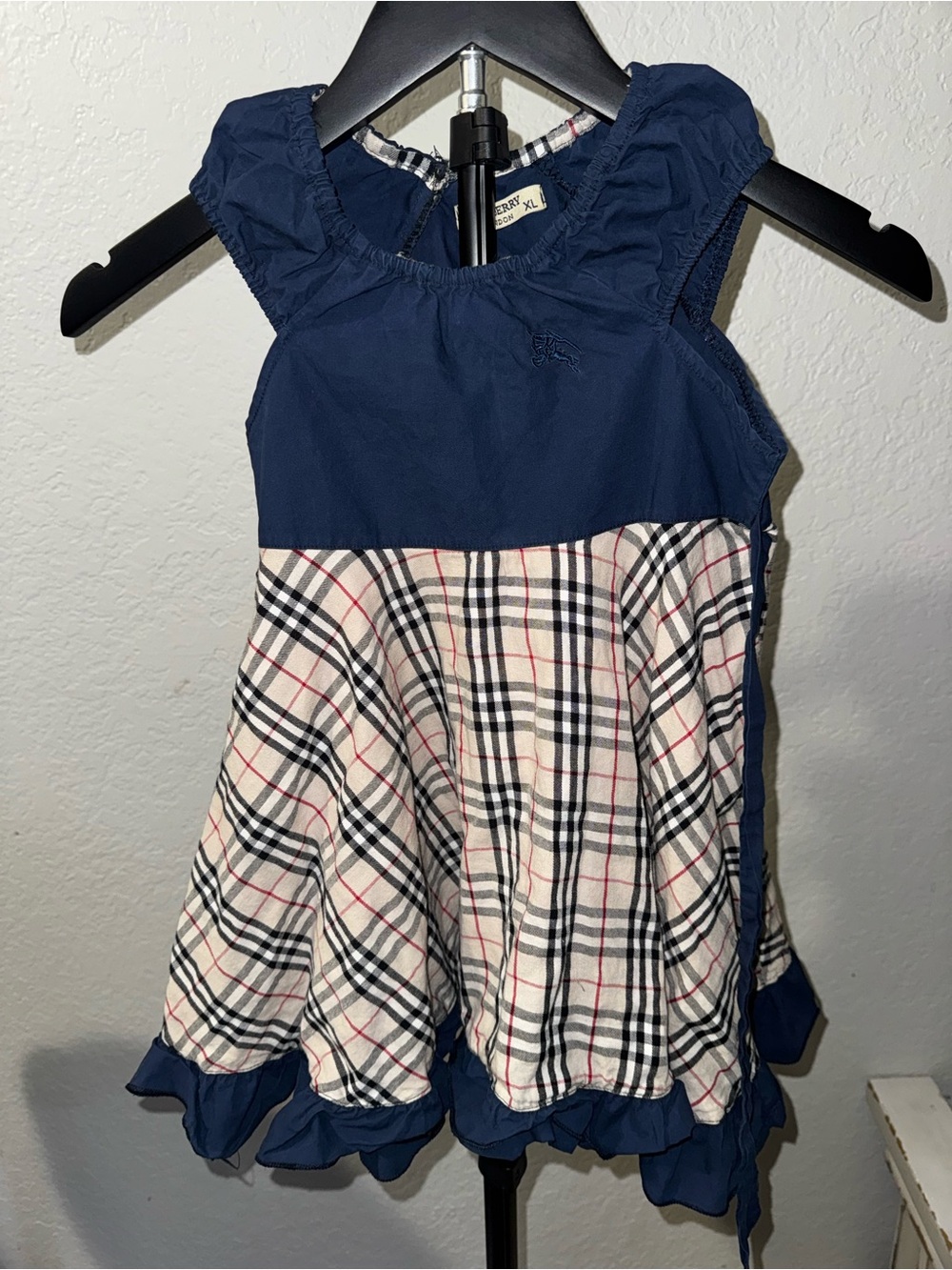 Burberry Navy & Beige Plaid Girls Sundress